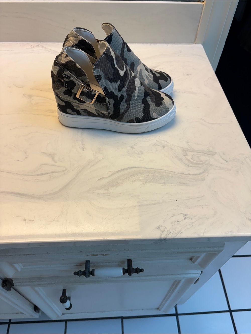 Camo Platform Wedge Sneakers in Olive Green, Gray, and Black